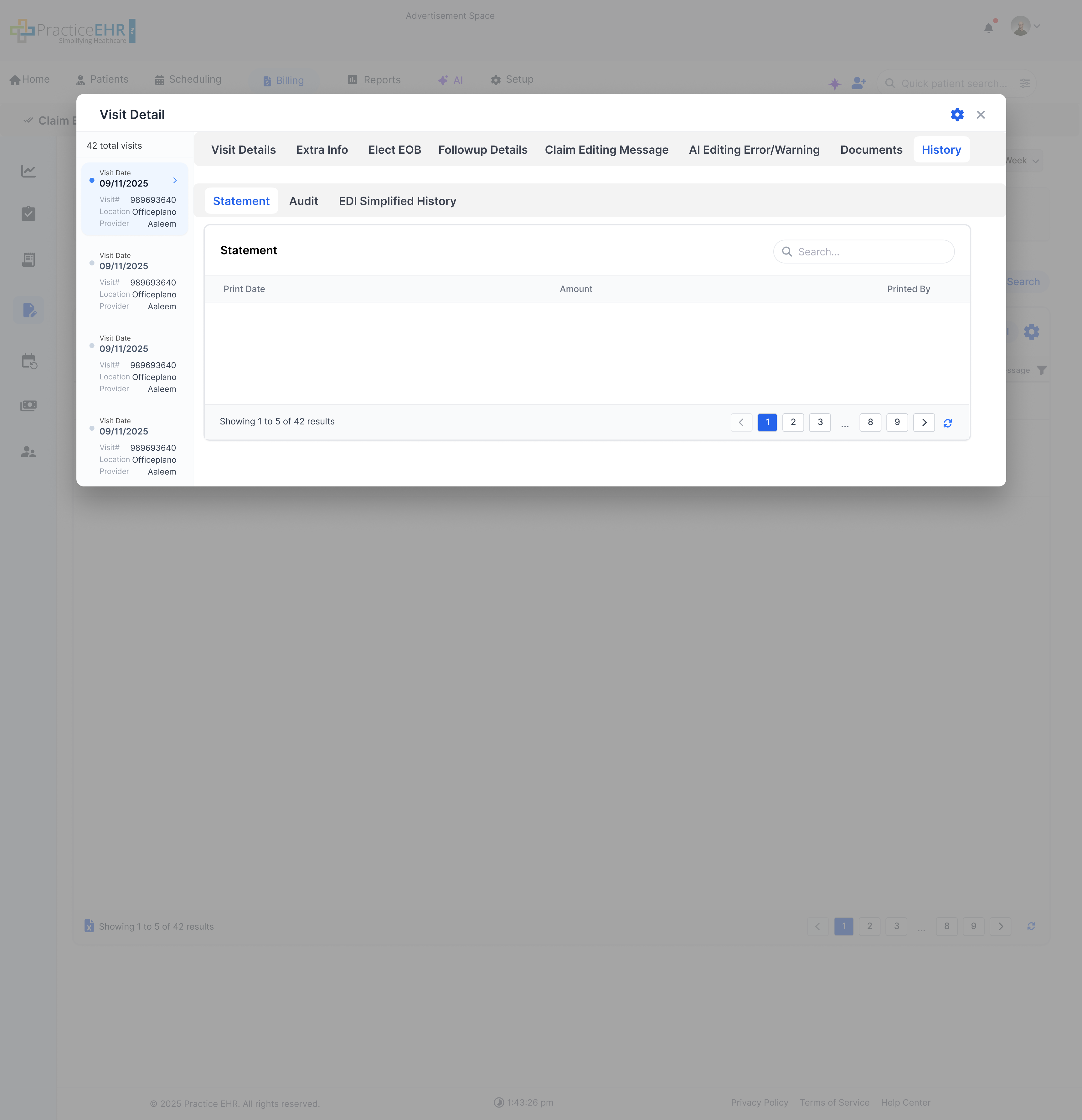 Visit History Statement